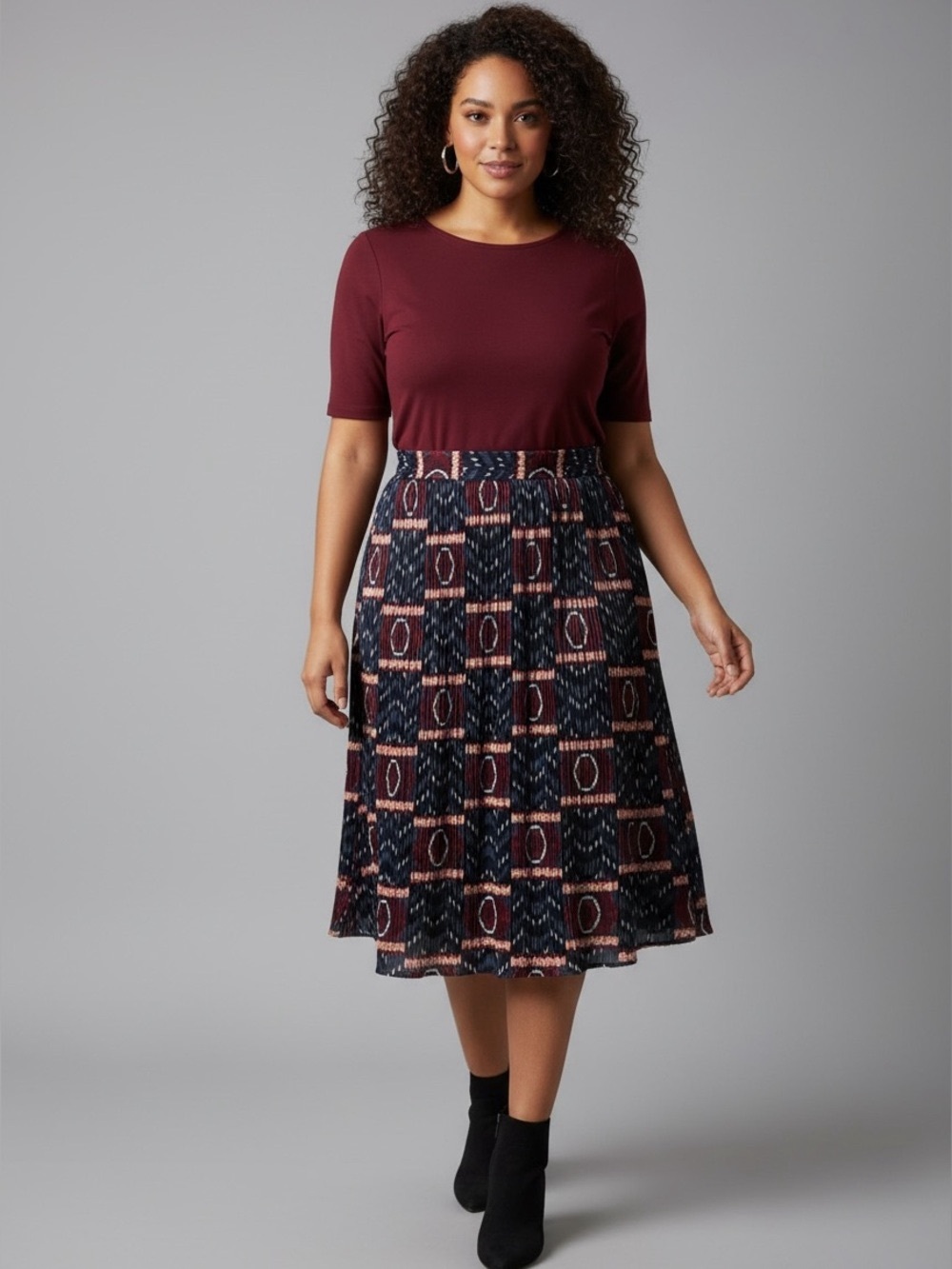 Lane Bryant Geometric Ikat Midi Skirt With Pockets Size 20 Maroon Blue White